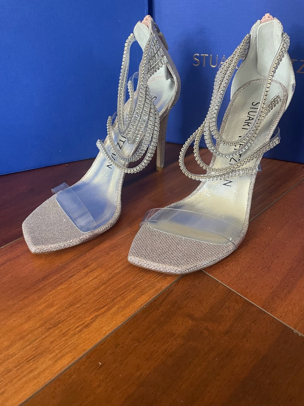 NIB Stuart Weitzman SUPERGLAM 100 Crystal Strappy Stiletto Sandal Size 8 - Picture 2 of 13